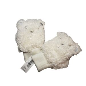 NWT Baby Gap XS/S 12-24m White Furry Bear Mittens